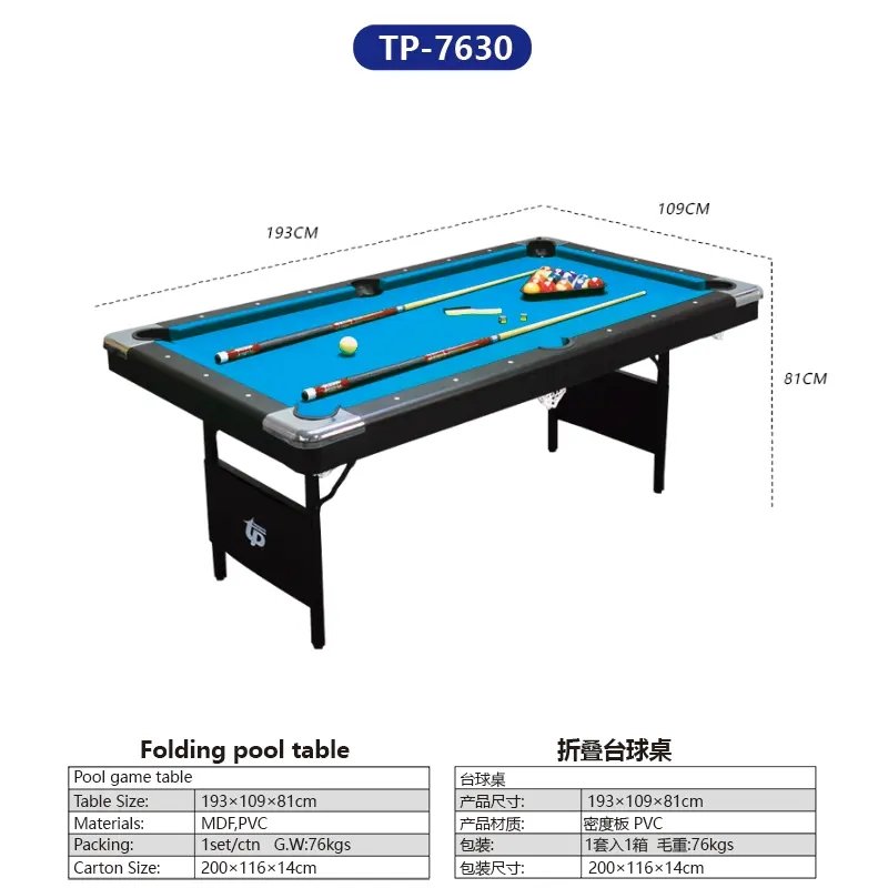 6 7 ft feet Billiard Pool Table Portable Folding Legs Snooker Pool Table With Standard Accessories
