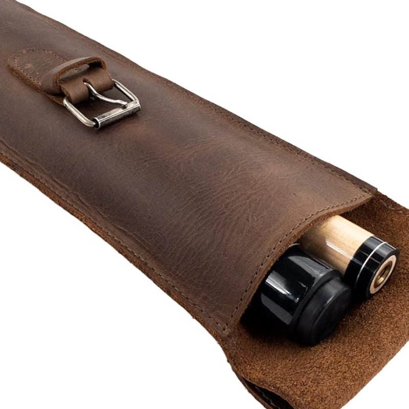 Billiard Cue Storage Bag Handmade PU Leather Pool Cue Flat Case Stick Carrying Bag with Adjustable Strap Snooker Cue Holder