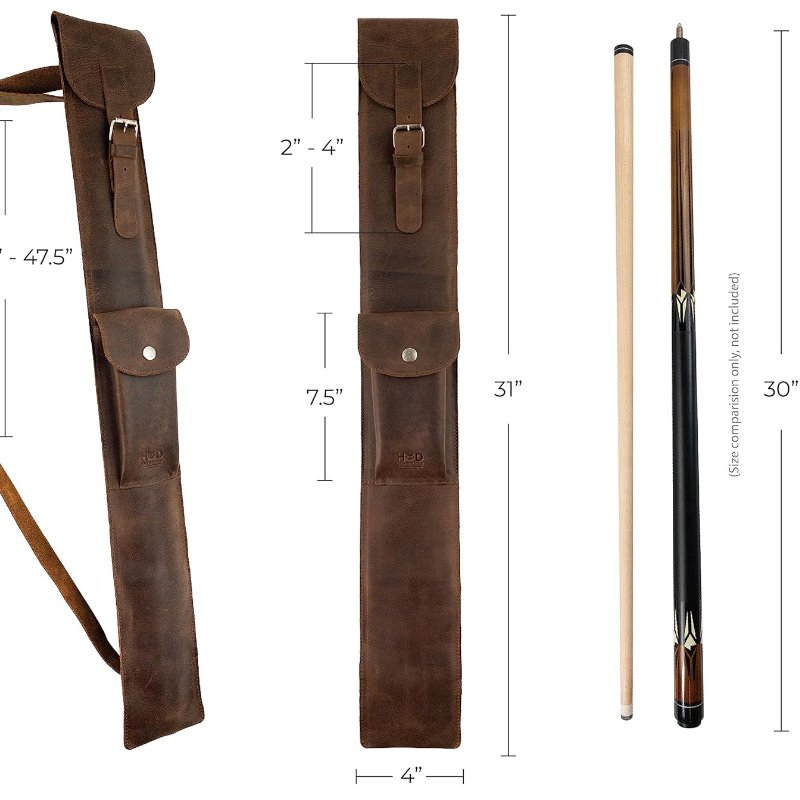 Billiard Cue Storage Bag Handmade PU Leather Pool Cue Flat Case Stick Carrying Bag with Adjustable Strap Snooker Cue Holder