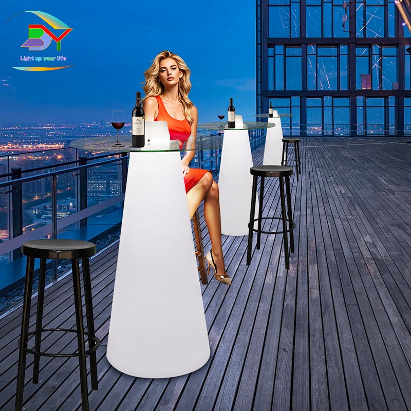 16-Color Change LED Cocktail Table for BAR LED cocktail table Plastic & Glass Table for Celebration & Party Vibe