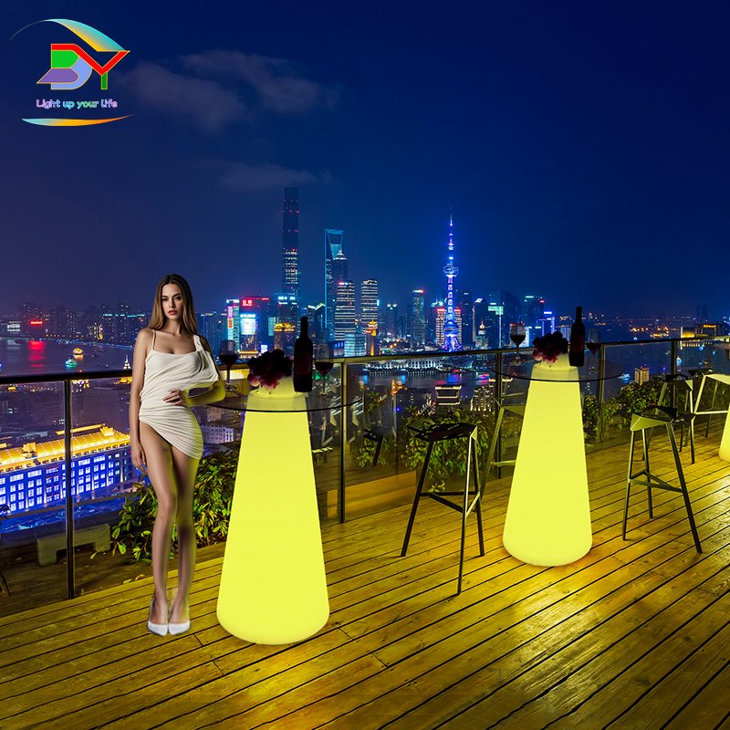 16-Color Change LED Cocktail Table for BAR LED cocktail table Plastic & Glass Table for Celebration & Party Vibe