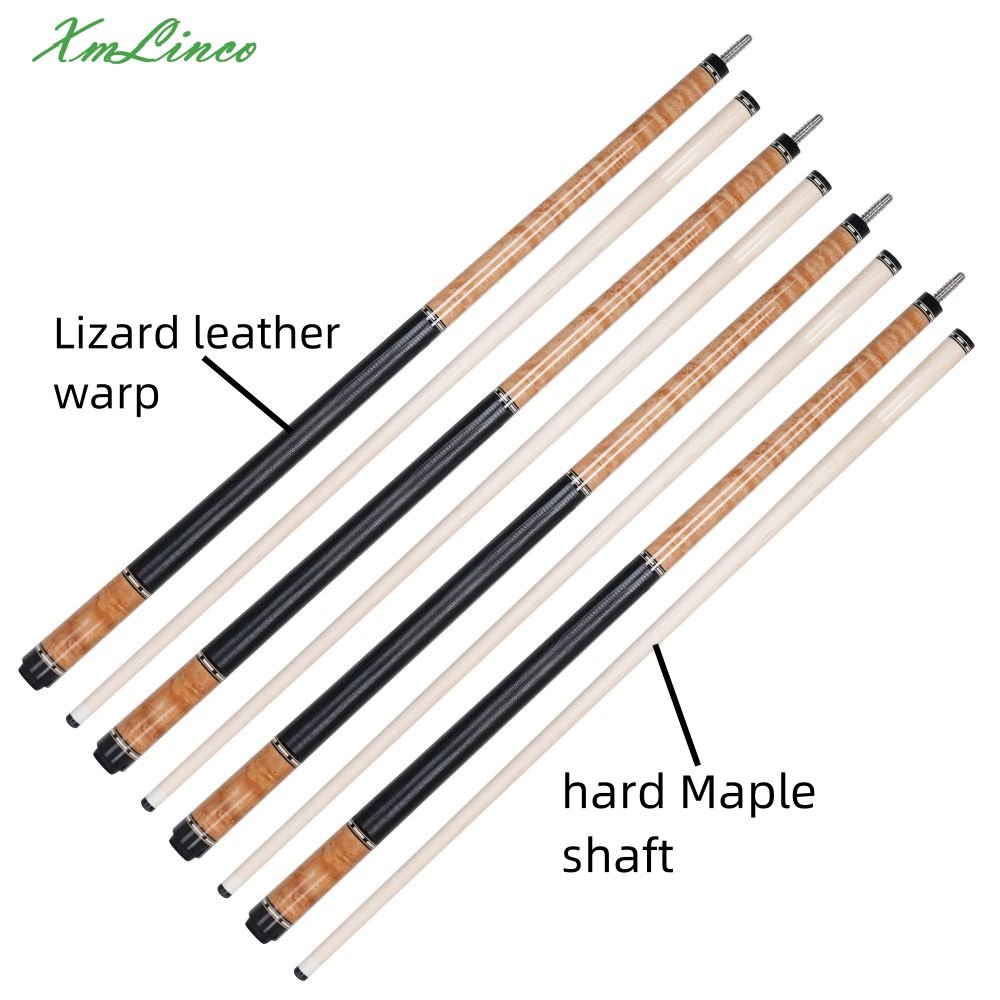 Xmlinco Handmade Billiard Sticker pool Cue Curly Wood Lizard Leather Warp 12.5mm Tip Size Hard Maple Shaft 58 Inches