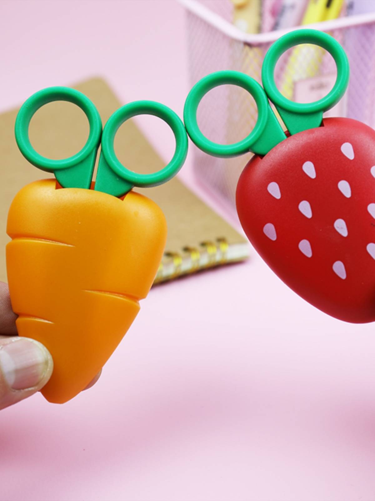 korea's lovely student strawberry banana fruit refrigerator with a children's scissors and creative duct tape