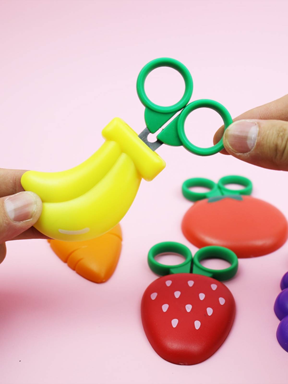 korea's lovely student strawberry banana fruit refrigerator with a children's scissors and creative duct tape