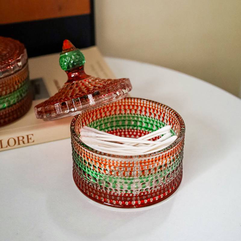 Retro Mongolian Mongolian Bag Glass Storage Box National Wind Jewelry Cotton Candy Cherry Cosmetics Storage Tank Swing