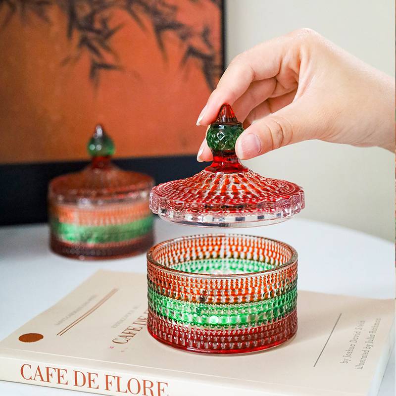 Retro Mongolian Mongolian Bag Glass Storage Box National Wind Jewelry Cotton Candy Cherry Cosmetics Storage Tank Swing