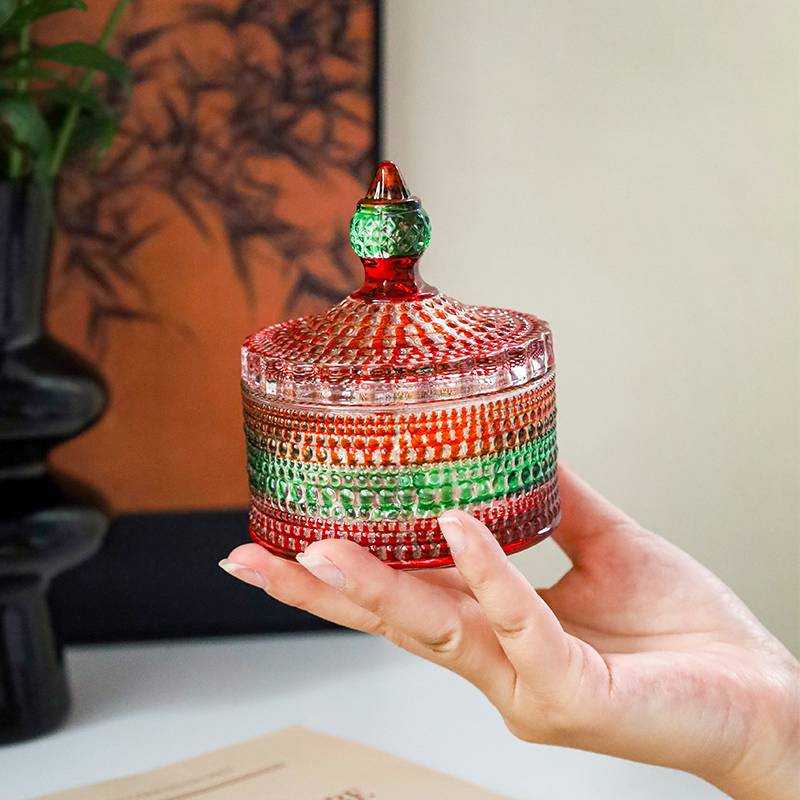 Retro Mongolian Mongolian Bag Glass Storage Box National Wind Jewelry Cotton Candy Cherry Cosmetics Storage Tank Swing