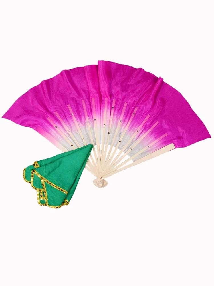 Eight -inch Yunnan lanterns Anhui flower drum dance fan handkerchief combination dancing test racket Jiaozhou Yangge real silk fan