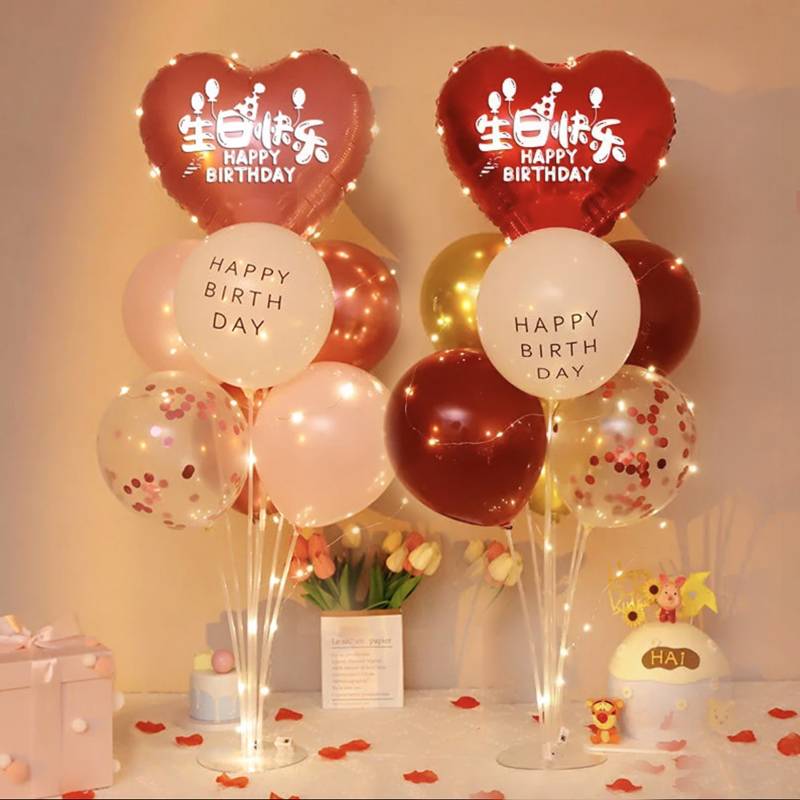 Pink birthday happy table floating+red birthday happy table floating+2 light string