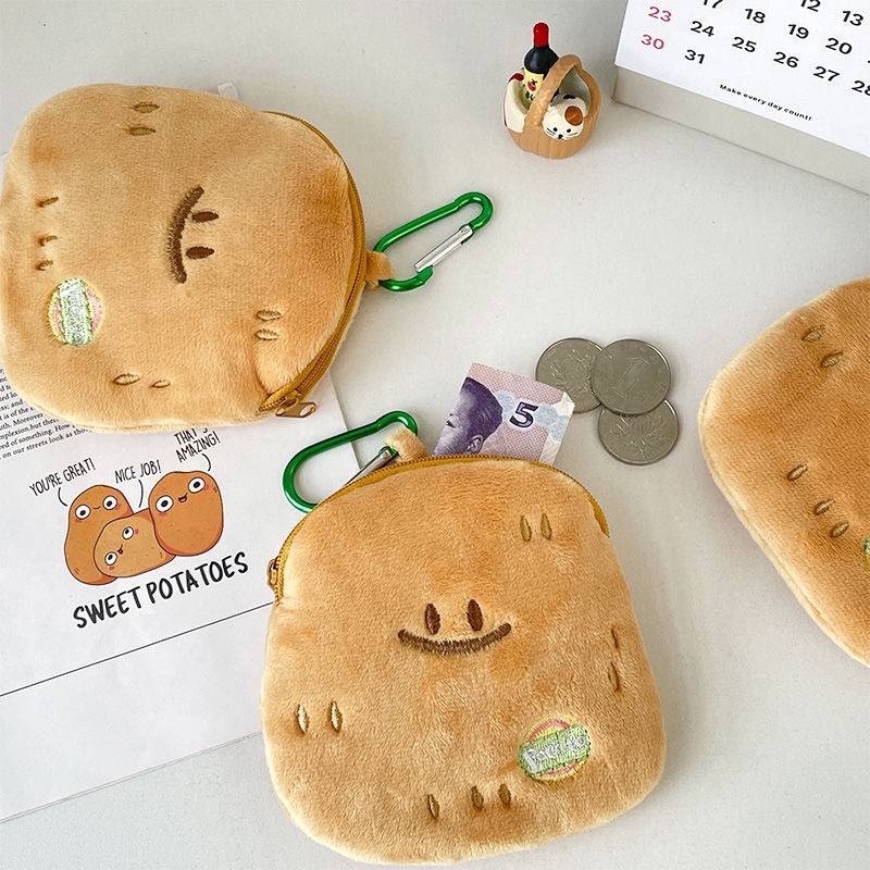 The new Ins wind cute potato coin purse card laxative with plush headphones red storage bag convertible gift