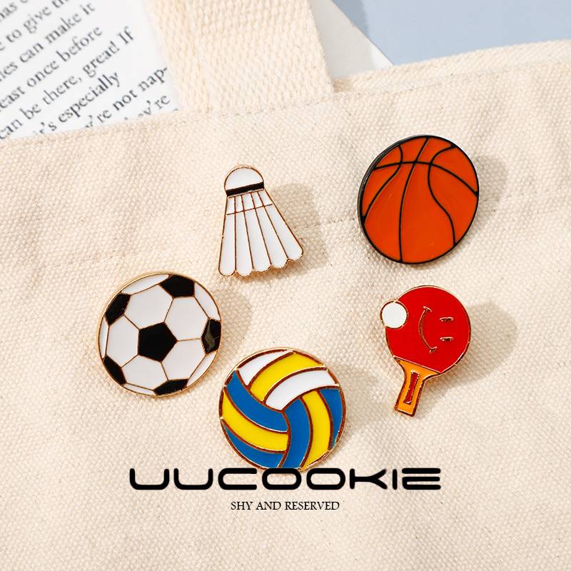 Ball brooch cartoon cute female badminton volleyball table tennis gift men's basketball school bag pendant football