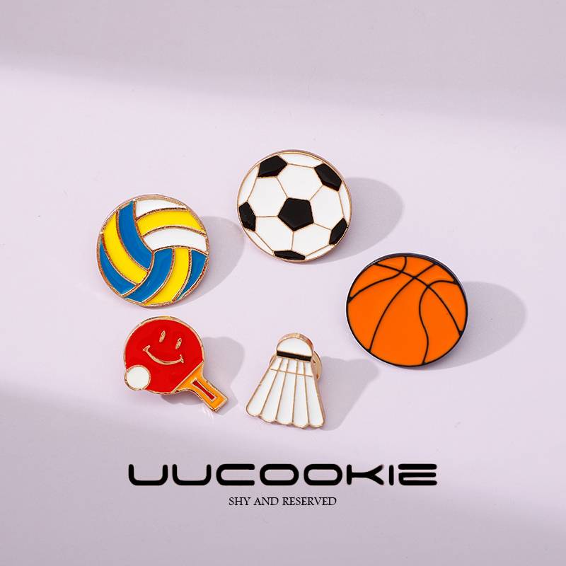 Ball brooch cartoon cute female badminton volleyball table tennis gift men's basketball school bag pendant football