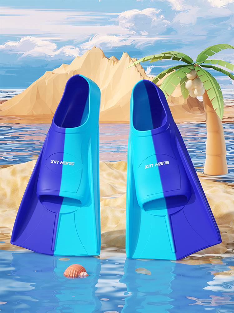 Seafaring adults swimming in short-legged feet, men and women training in professional freedom to swim with children's silica ducks in frog shoes