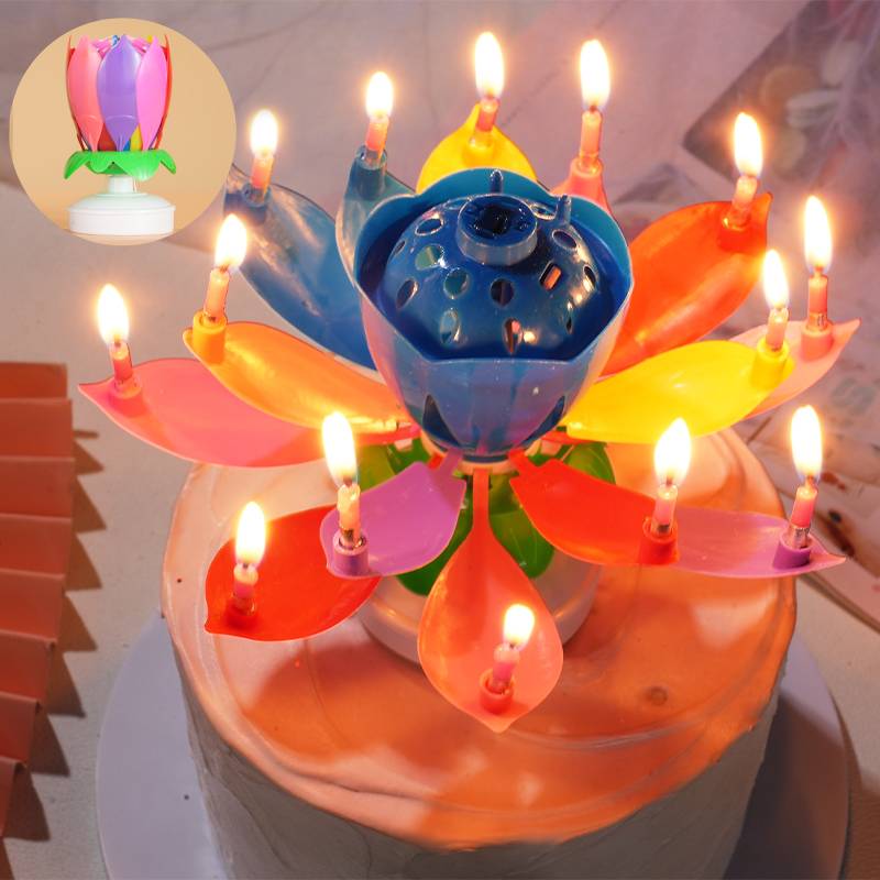 [Upgrade double-layer] 14 color rotating music candles-1