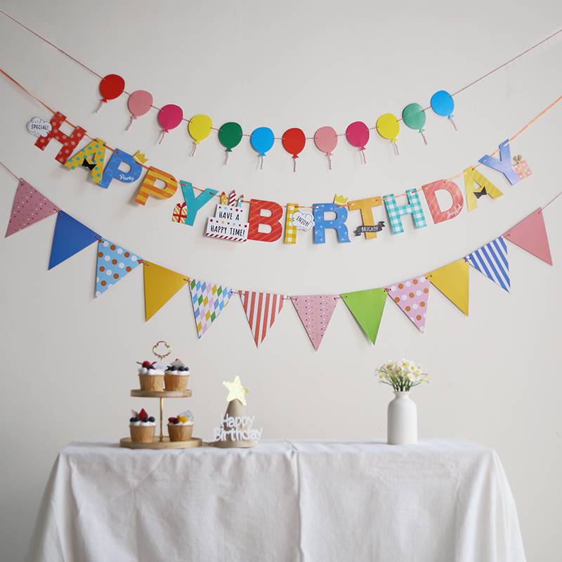 Colorful cake birthday flag [including 3 pieces]