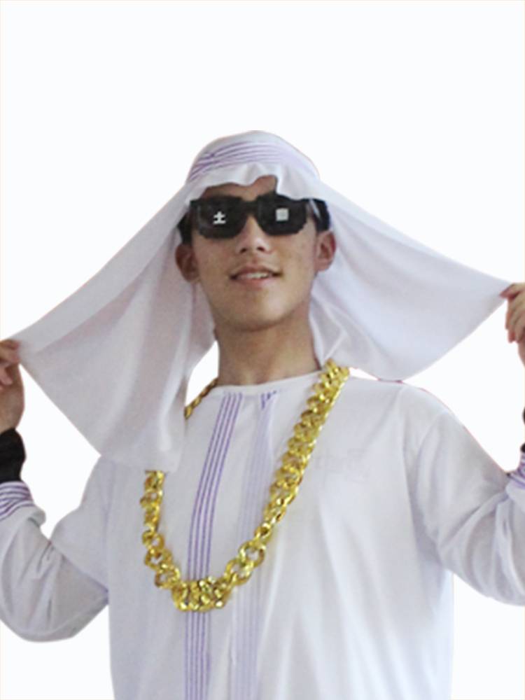 Middle East local tyrant party head scarf funny sunglasses exaggerated gold chain suit prop
