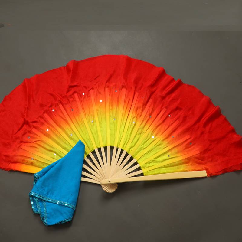 Yunnan flower drum lamp 8 -inch fan handkerchief children's real silk dance fan Chinese dancers association test special fan