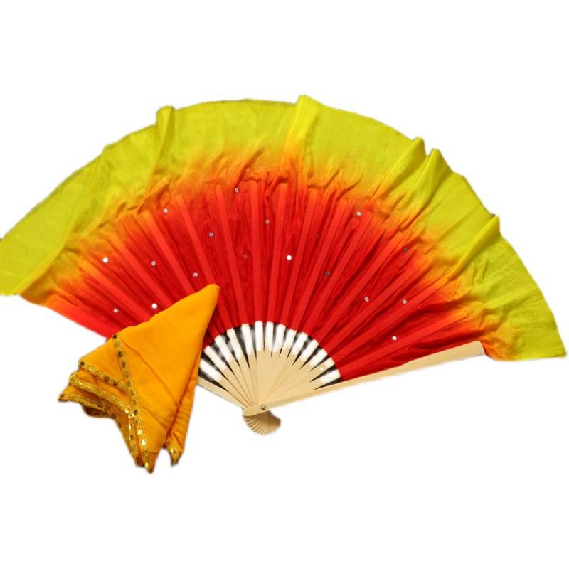 Yunnan flower drum lamp 8 -inch fan handkerchief children's real silk dance fan Chinese dancers association test special fan