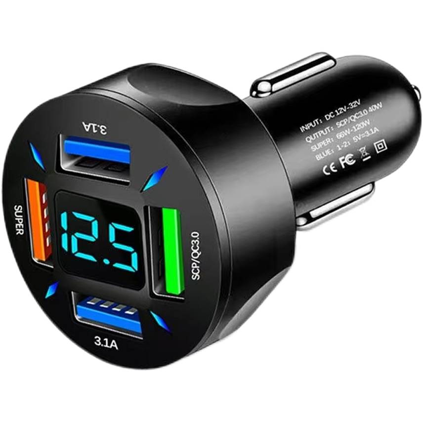 A VEHICLE-BORNE MOBILE CHARGER WITH A 120-W POWER SUPER-FAST-FILLED CIGARETTE-TO-SMOKE PLUG TO FLASH MULTIPLES