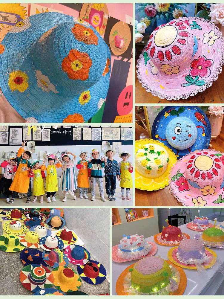 Children's Straw Hat DIY painting hat Kindergarten painting painting hand -painted graffiti paint color creative handmade material bag