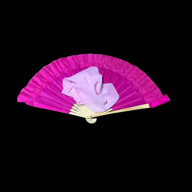 8 -inch silk rose red fan+48 silk scarf light powder