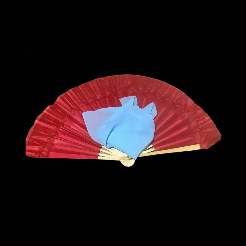 8 -inch silk big red fan+48 silk scarf light blue