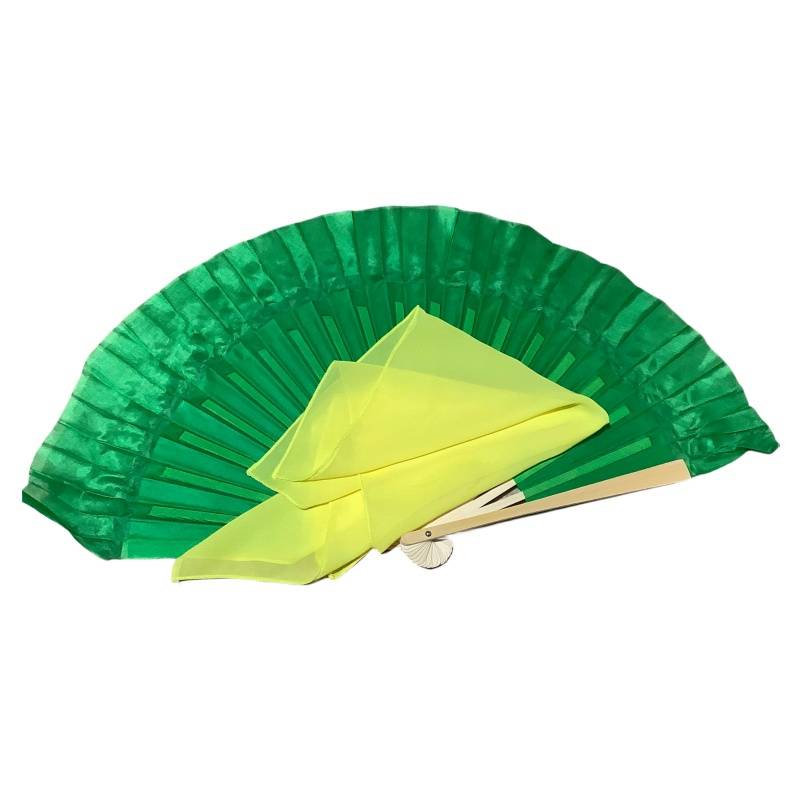 8 -inch silk green fan+48 silk scarf yellow