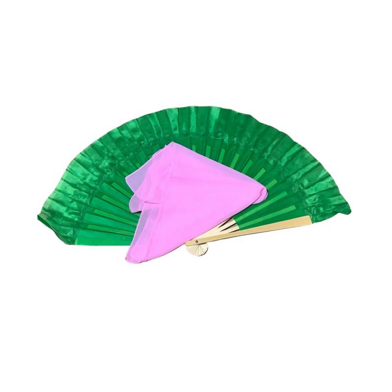 8 -inch silk green fan+48 silk scarf deep powder