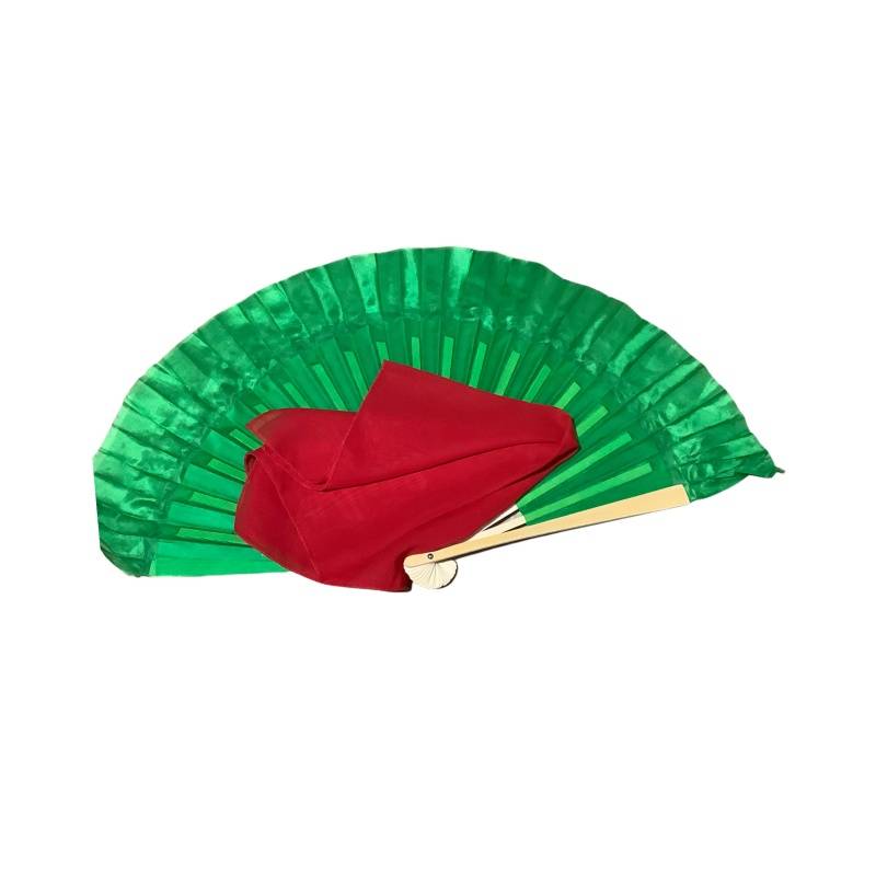 8 -inch silk green fan+48 silk scarf red