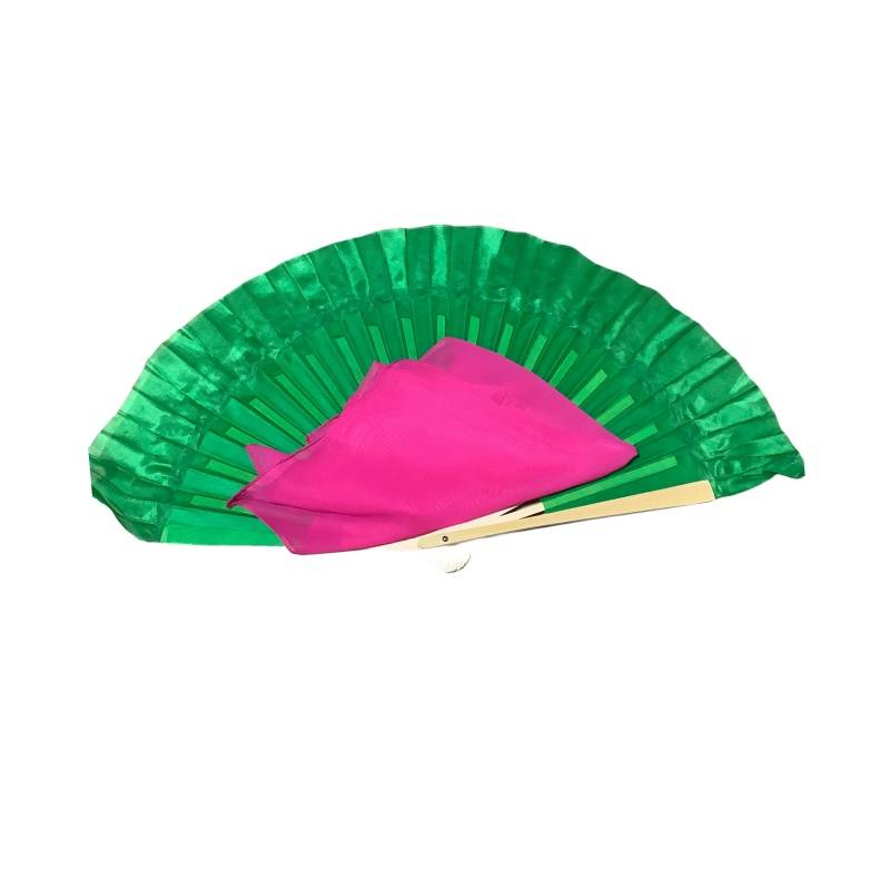 8 -inch silk green fan+48 silk scarf rose red
