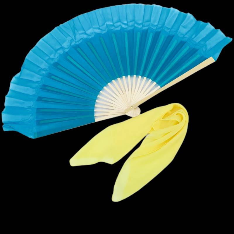 8 -inch real silk fan+48 silk scarf yellow