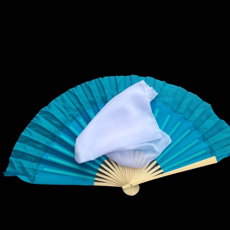 8 -inch real silk fan+48 silk scarf white