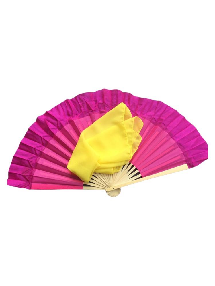 8 -inch silk rose red fan+48 silk scarf yellow