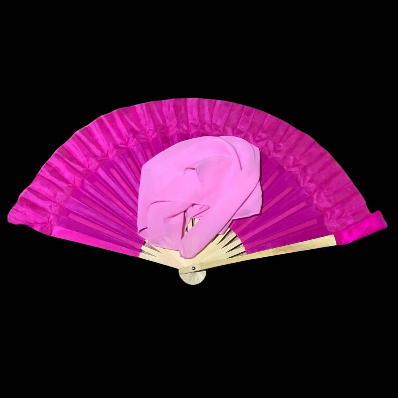 8 -inch silk rose red fan+48 silk scarf deep powder