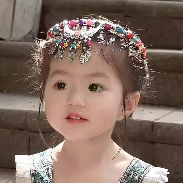 Children's ethnic monothenery hair decoration necklace necklace Miao people imitation silver -forehead female treasure ethnic minority hair accessories