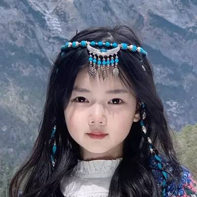 Children's ethnic monothenery hair decoration necklace necklace Miao people imitation silver -forehead female treasure ethnic minority hair accessories