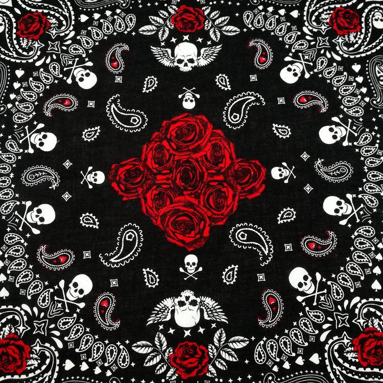 Red Rose Poor Skeleton Cotton Grand Scarf Head Scarf Banded with Street Dance Men and Women Hip -Hop Scarf Baste Multi -Towel