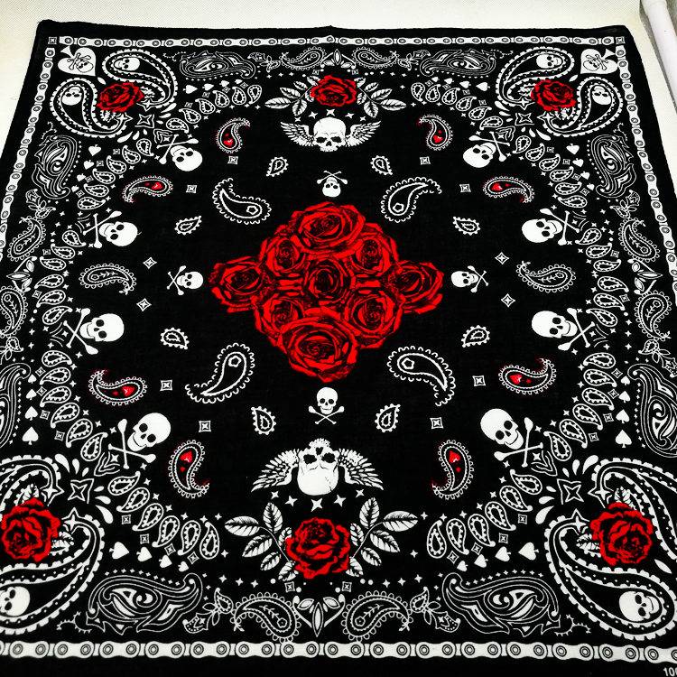 Red Rose Poor Skeleton Cotton Grand Scarf Head Scarf Banded with Street Dance Men and Women Hip -Hop Scarf Baste Multi -Towel