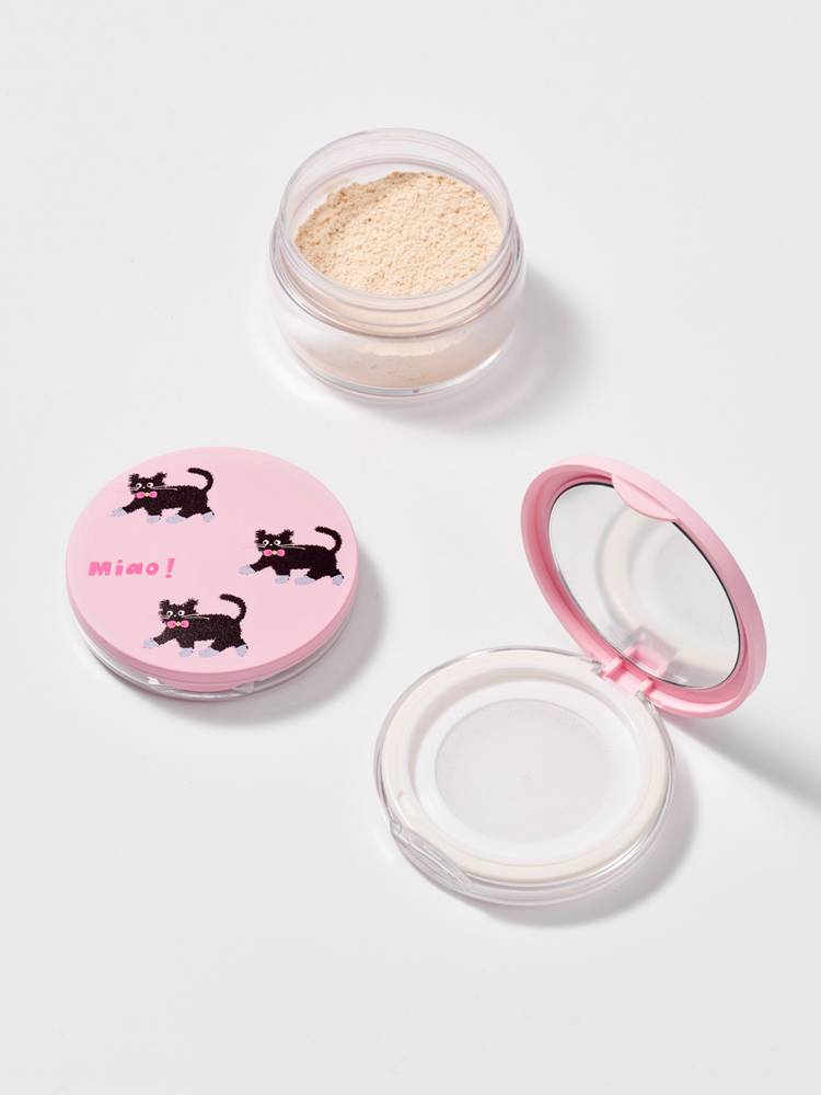 Xingdou ultra -thin loose powder box elastic net loose powder storage box container to send powder puff illustrator joint frying cat