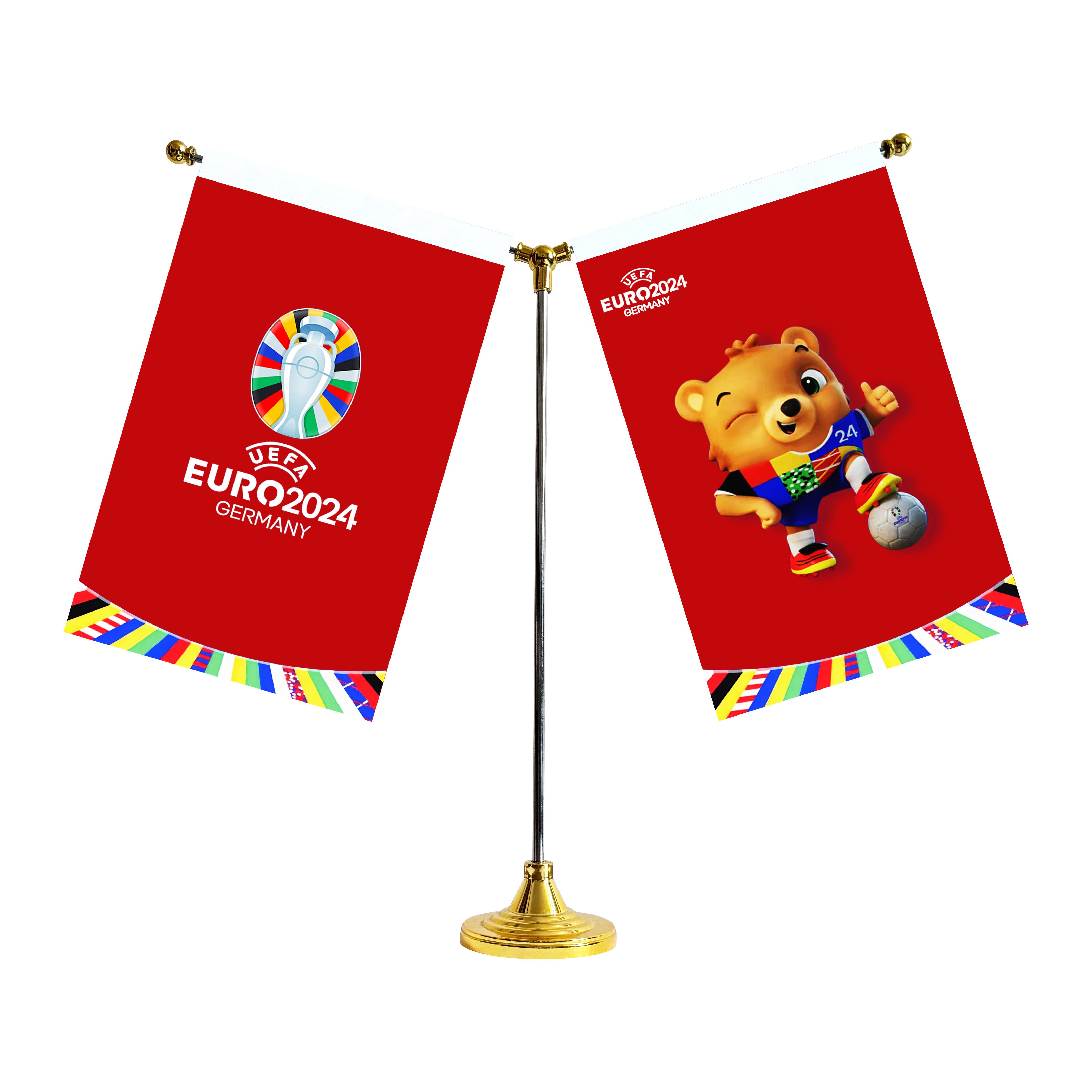 Golden base+1 face red logo flag +1 mascot flag