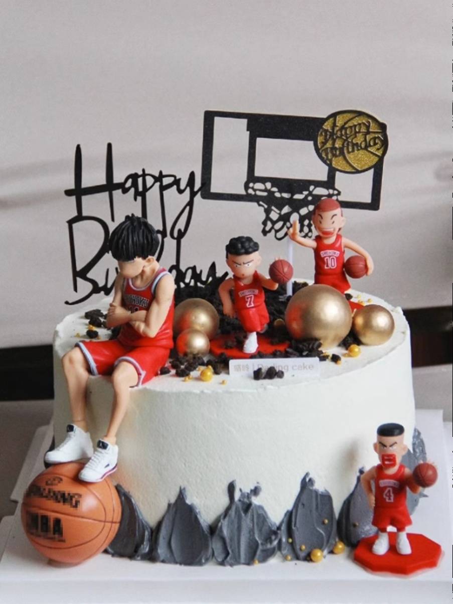 Net Red Basketball Cake Decoration Basketball Basketball Sneakers Box Boy Birthday Dessert Football Plug -in