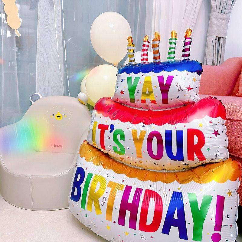 Birthday cake aluminum membrane balloon baby year -old party arrangement children's digital camera props ins scene decoration