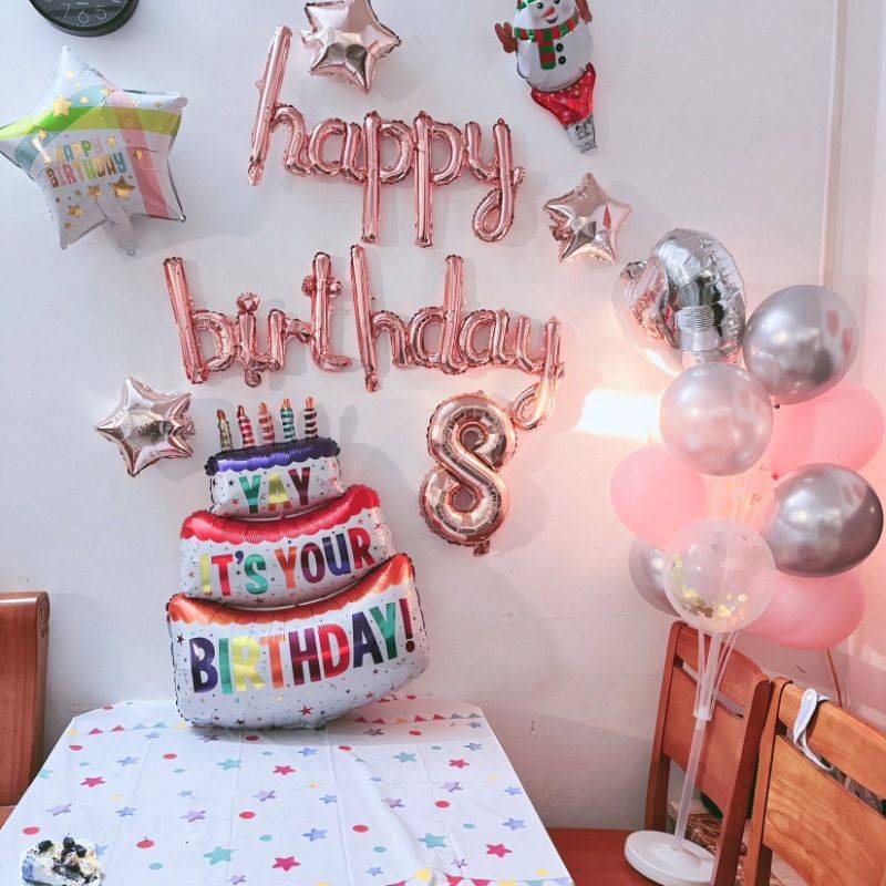 Birthday cake aluminum membrane balloon baby year -old party arrangement children's digital camera props ins scene decoration