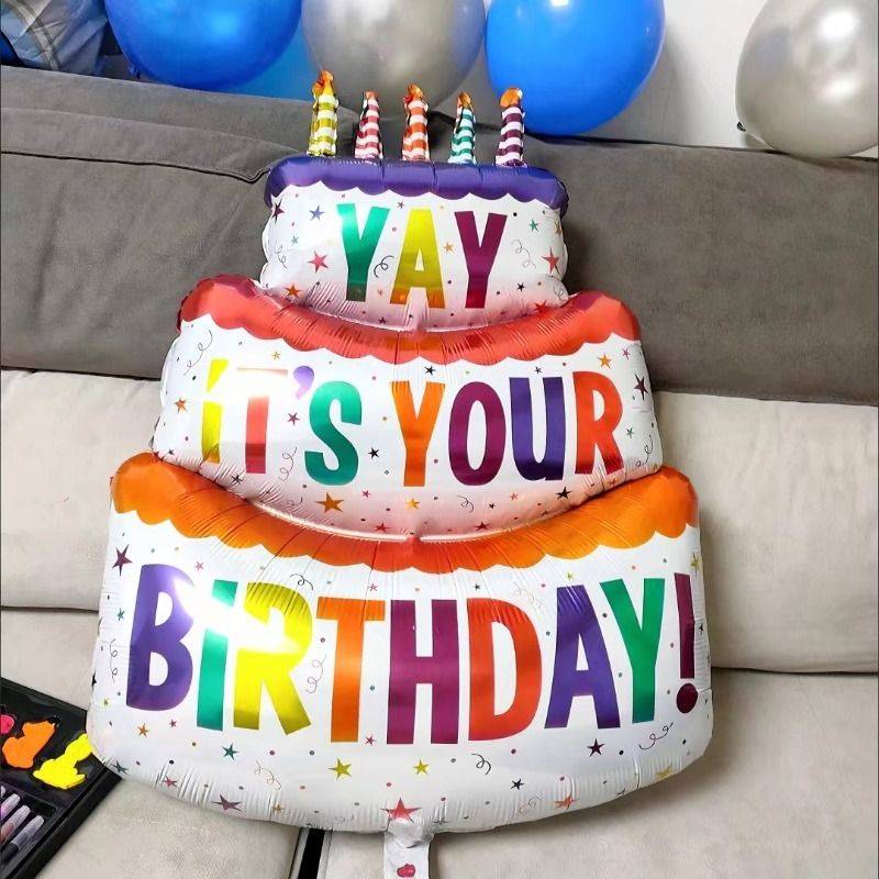 Birthday cake aluminum membrane balloon baby year -old party arrangement children's digital camera props ins scene decoration