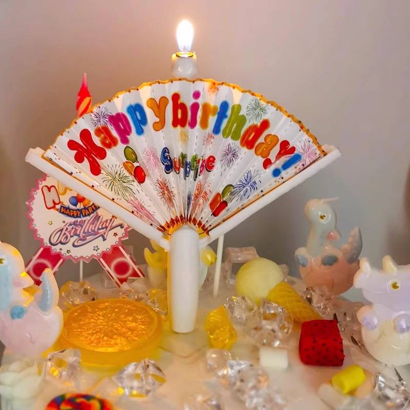 Fan -shaped surprise banner clown fan candy candle funny party cake decoration children's net red creative wish