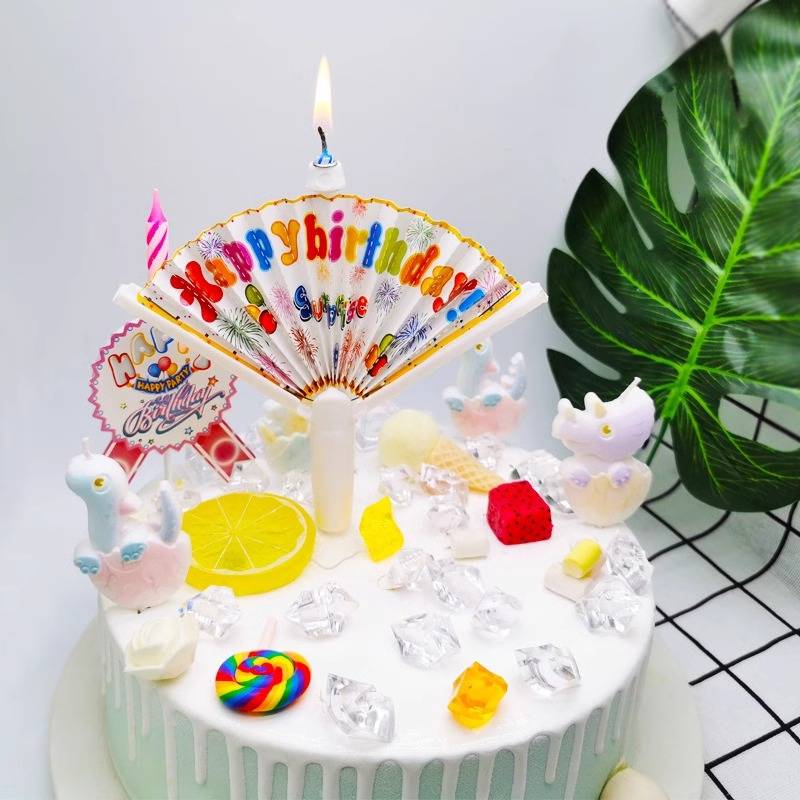 Fan -shaped surprise banner clown fan candy candle funny party cake decoration children's net red creative wish
