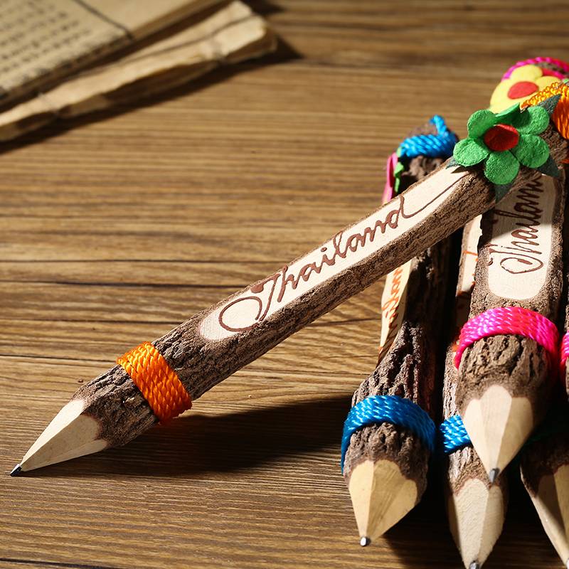 Thai solid wood pencil color Southeast Asian tourist souvenirs Creative retro solid wood pork cartoon pencil