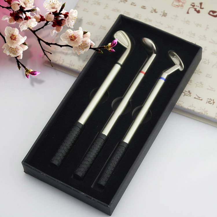 golf club metal gift pen, golf set stationery gift pen set, round bead pen