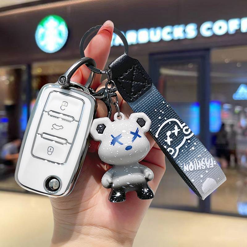 Silver Border Volkswagen A-Milk White [Single shell+violent bear pendant]