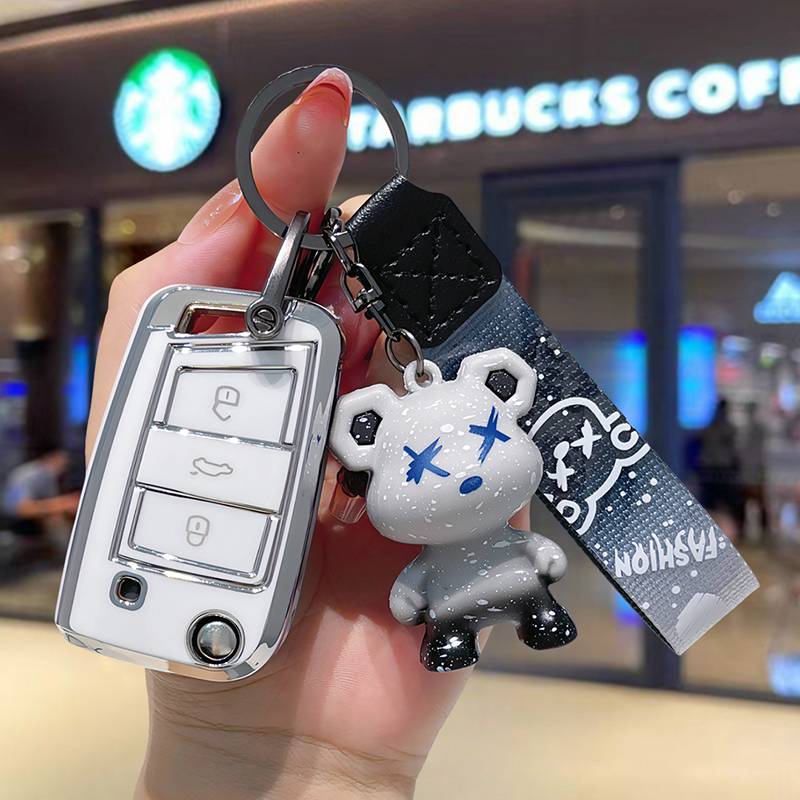 Silver Border Volkswagen B-Milk White [Single shell+violent bear pendant]